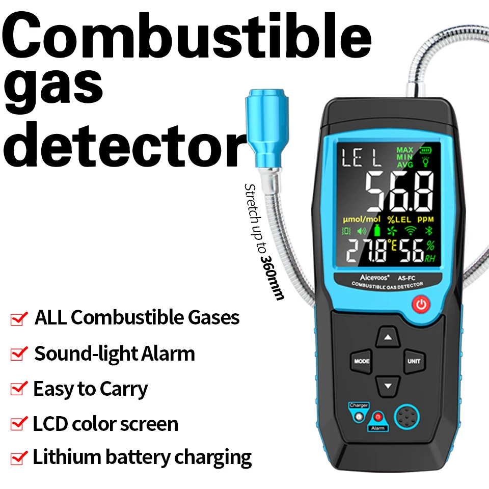 Gas Leak Detector Aicevoos Combustible Gas Leak Detector Flammable Gas Methane Natural Tester Sound Light Alarm Meter Leak Location Determine
