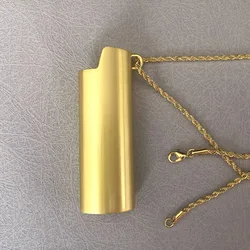 Metal Full Size Lighter Case with Chain Necklace Pendant - Trendy Hip Hop Jewelry Cover Holder (Gold With Chain)