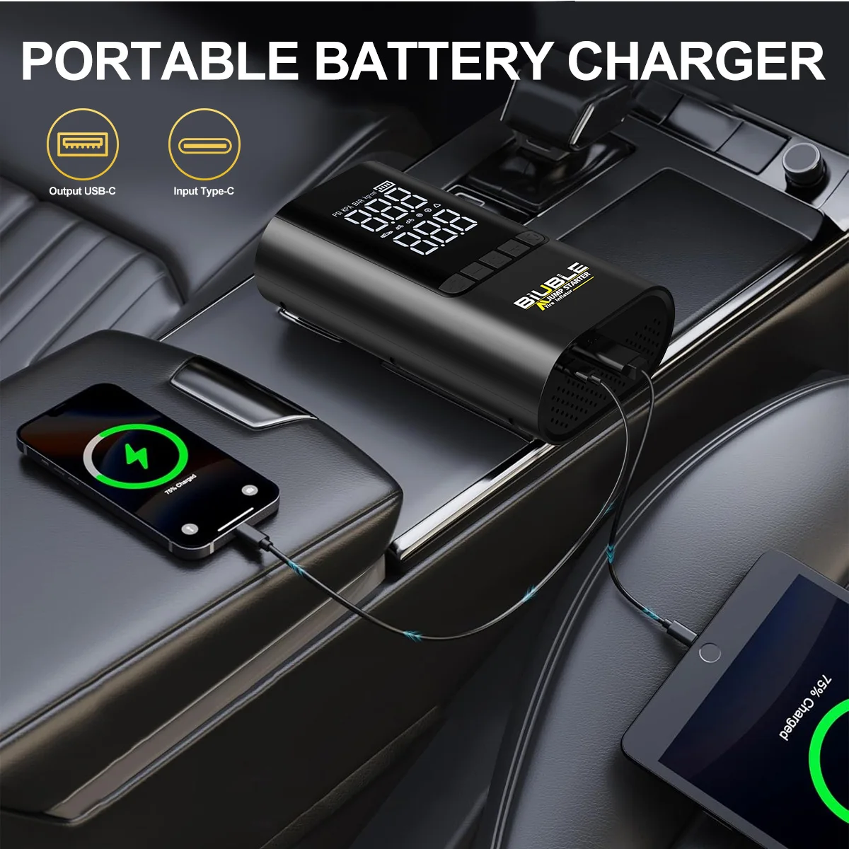 Portable Air Compressor Jump Starter with LCD Screen and 8000mAh Battery