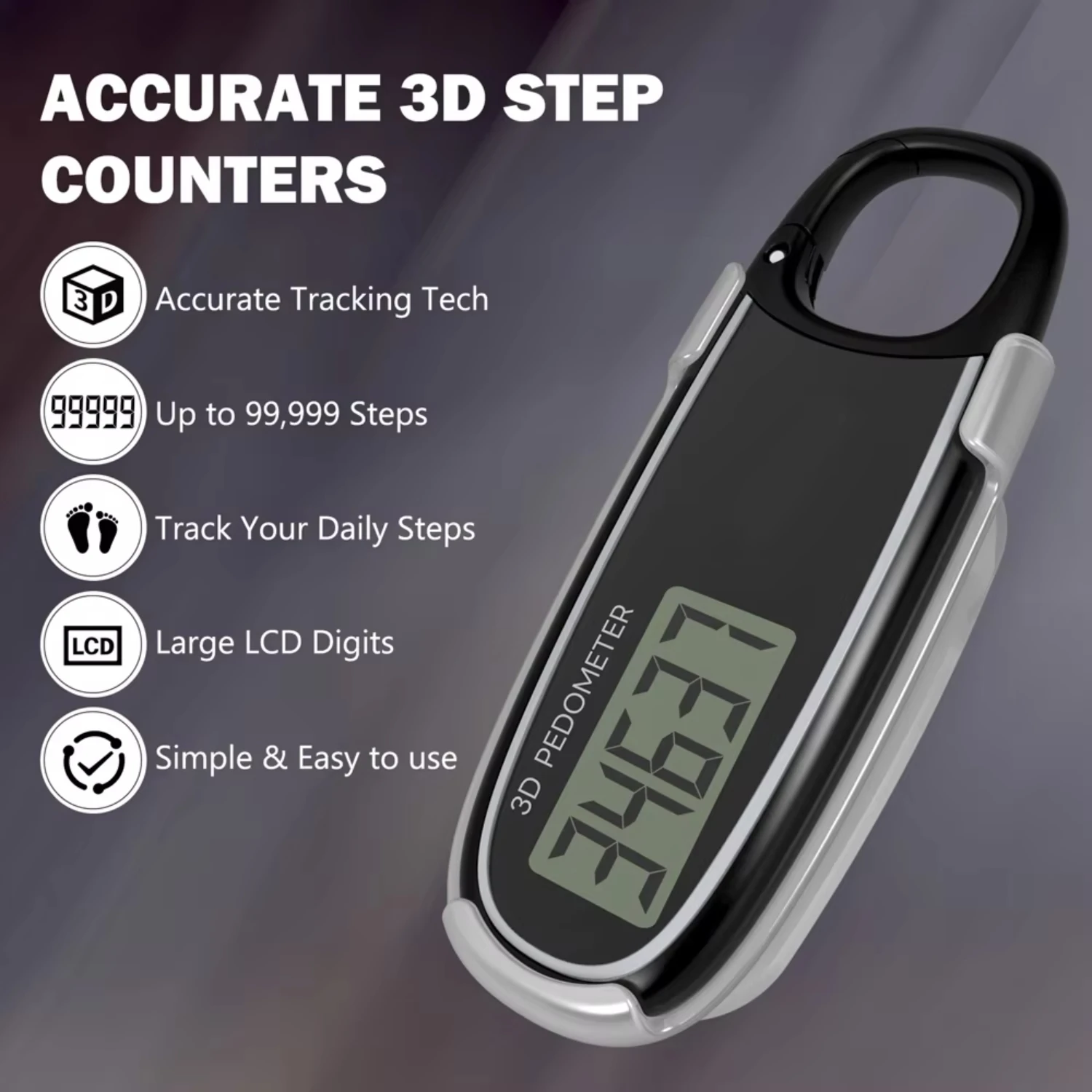 3D Pedometer Walking with Carabiner Simple Mini Step Counter Large LCD Digits Portable Walking Step Counter Men Women