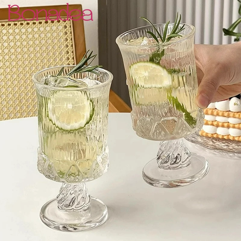 French Style Palace Goblet Simple Coffee Milk Glasses Cup Creative Latte Glass Cup Red Wine Juice Water Cups Cafe Home Tools