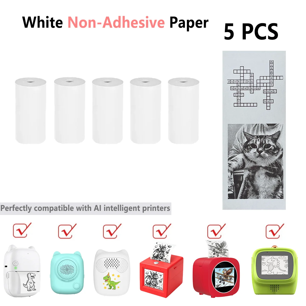 57×25mm 미니 감열지 롤, BPA 프리 잉크 프리 백색 용지, 저널, 사진, 가정용 라벨, AI 프린터 및 일상 사용에 적합