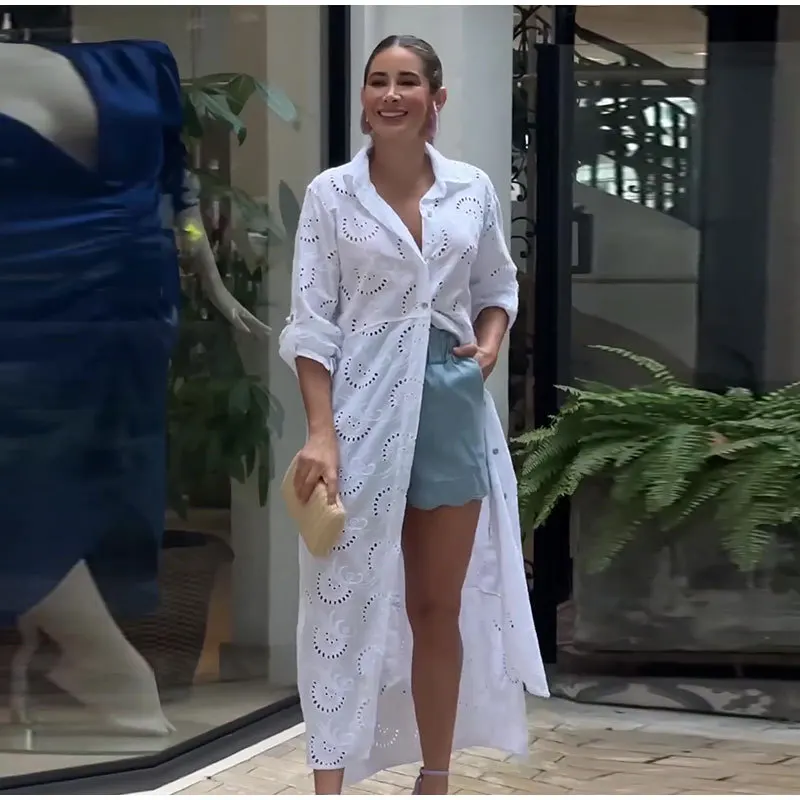 

2024 New Spring/Summer Women Solid Color Party Dress White Dress Casual Slim-fit Skirt V-neck Skirt Fashion Ankle-length Skirt