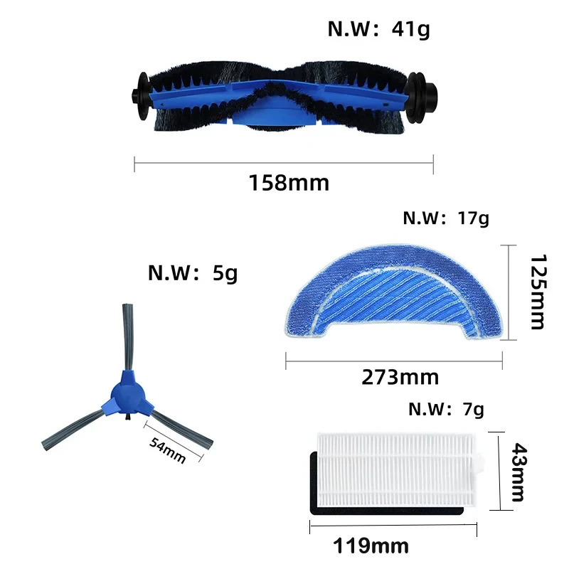 Robot Vacuum Spare Parts - Roller Brush, Side Brush, HEPA Filter, Mop Rag