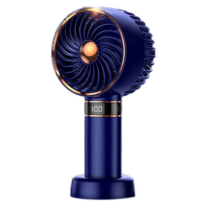 

1 Piece Air Conditioner Fan Handheld Mini Fan USB Hand Hold Small Pocket Fan Blue With Data Disply Table Stand Home Portable Fan