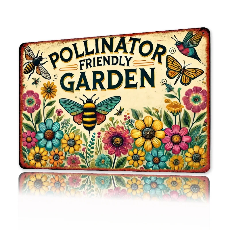 빈티지 스타일 Pollinator Friendly Garden 금속 간판 1개, - 꿀벌..