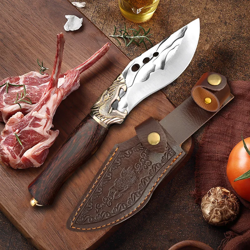 Forged Kitchen Meat Cleaver Butcher Knife Chef Raw Fish Knife Filleting Knife Barbecue Fishing Knife with Sheath