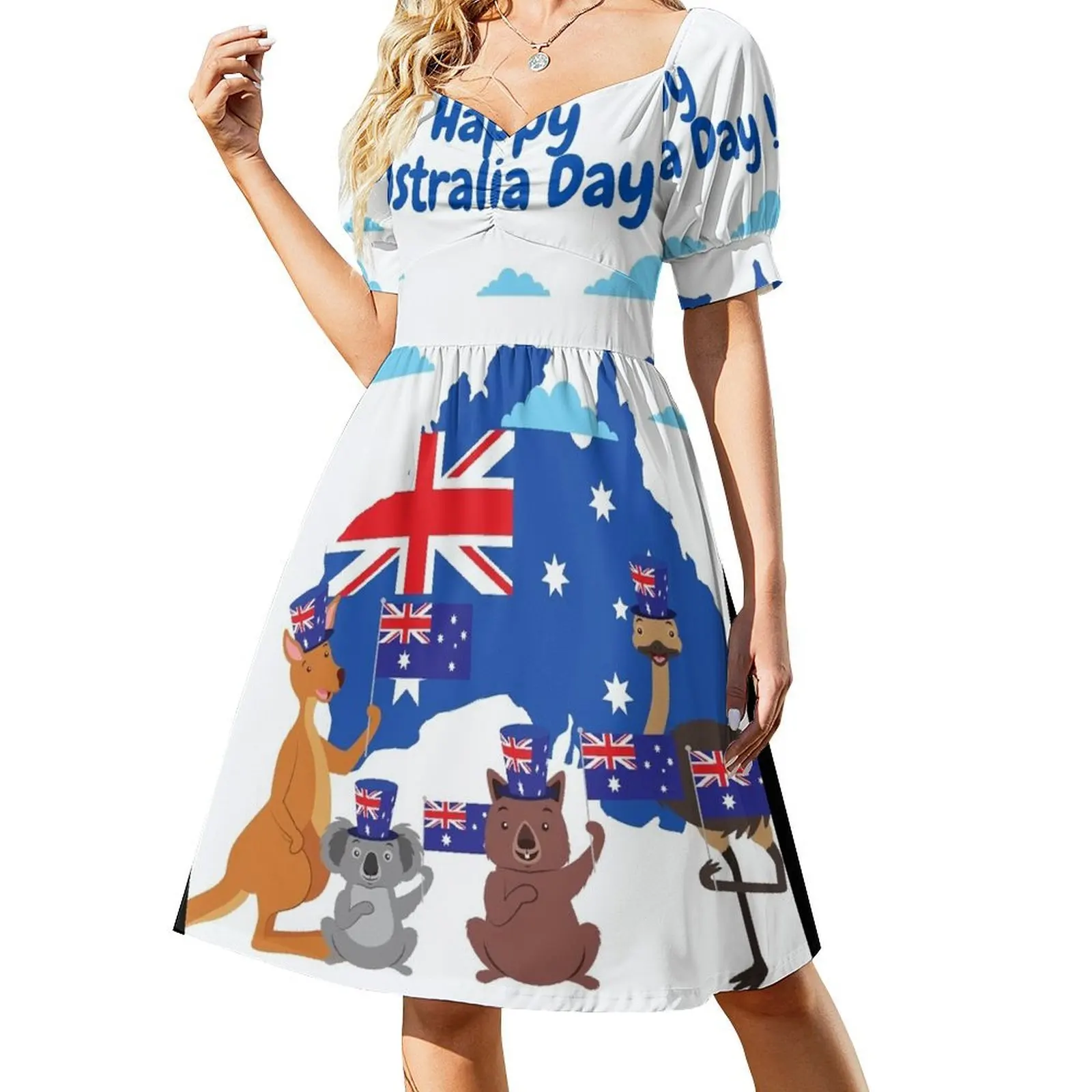 thumbnail image 1 of ¡Feliz Día de Australia! Vestido de manga corta con animales divertidos. Vestido de noche para mujer. Vestido para mujer. Ropa para mujer., 1 of 7