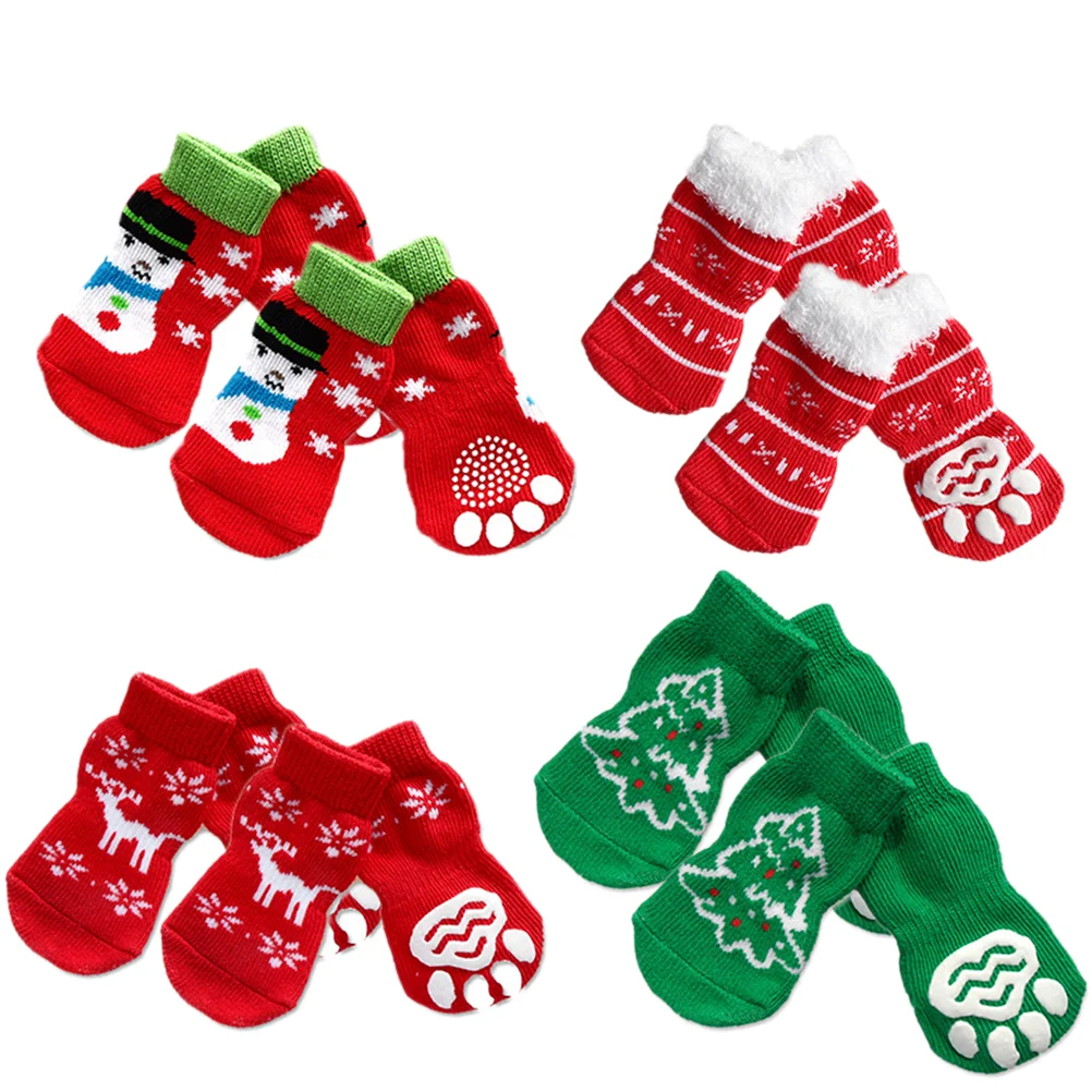 

Hemobllo Cartoon Socks Christmas Dog Socks 4 Pack Non-Slip Soft Prints Comfortable Winter Pet Socks Small Medium Dogs Cats Puppy