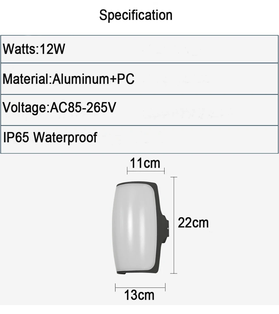 12W LED Wall Lamp AC85-265V Modern Minimalist Style Indoor/Outdoor IP65 Waterproof High Brightness Exterior Wall/Passageway Use