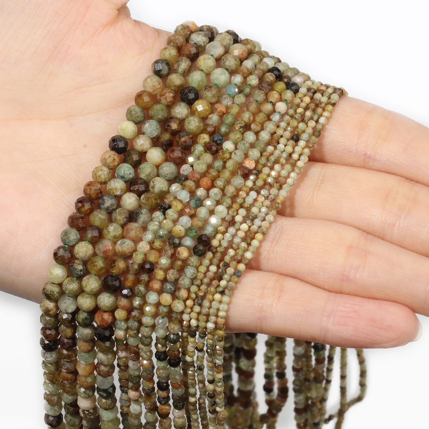 

2 3 4mm Green Garnet Stone Natural Small Faceted Stone Round Loose Beads For DIY Bracelet Necklace Jewelry Making Accessory 15''