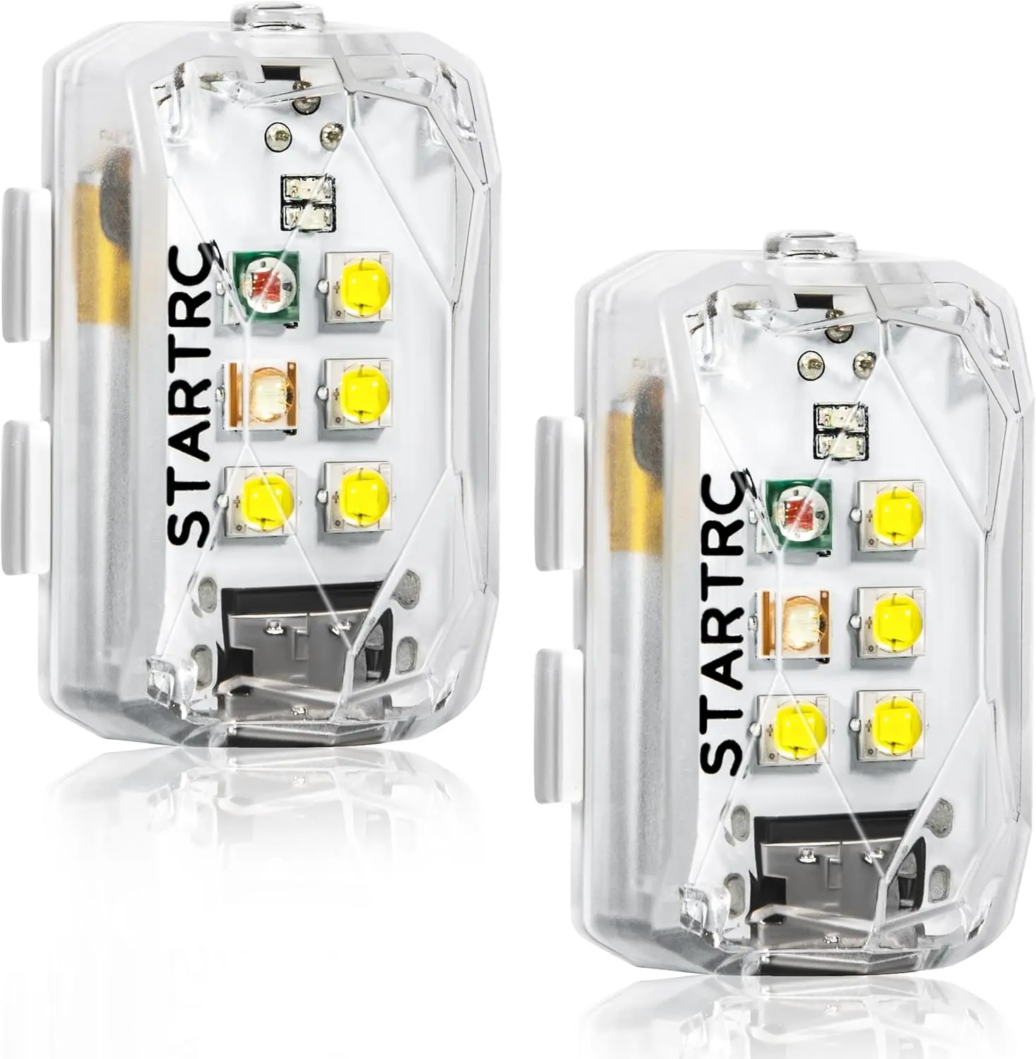 Lot de 2 lumières LED puissantes fixées sur un drone, éclairant dans l'obscurité pour une meilleure visibilité.
