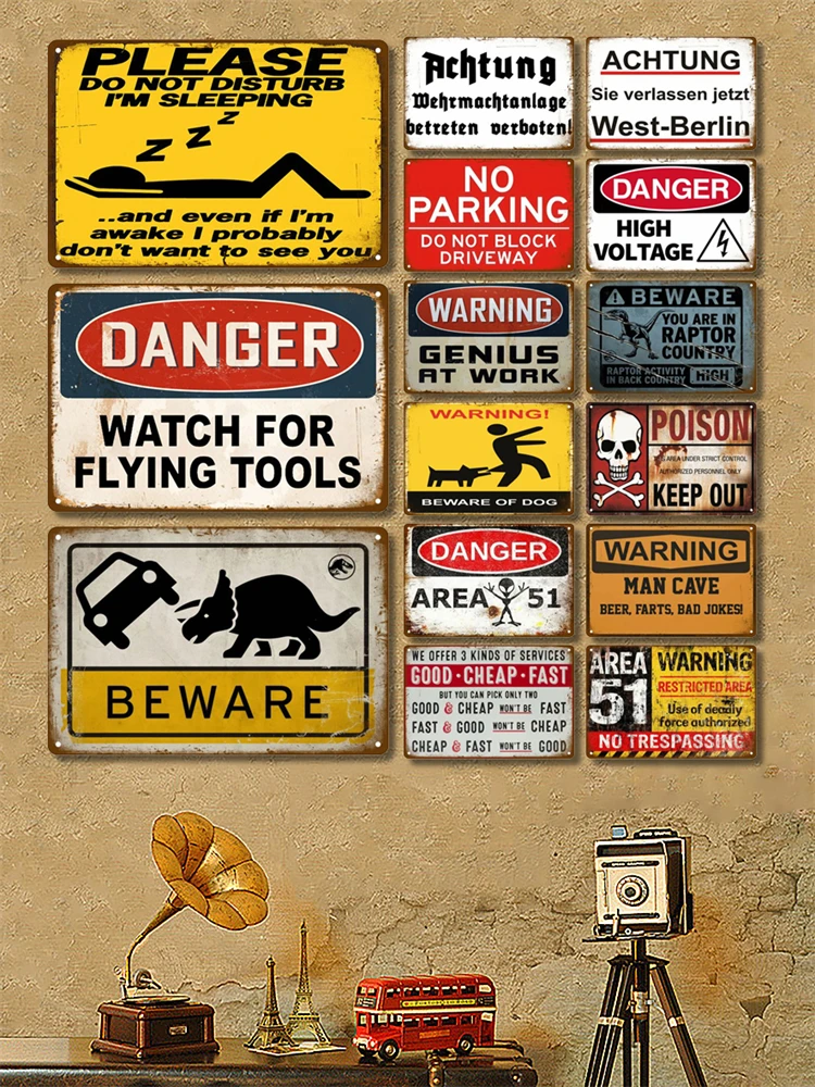 Vorsicht Warnung Metall Zeichen Für Sicherheit Zeichen Gefahr Vorsicht Zinn Zeichen Platte Hause Wand Dekor Vintage Plaque Hause Kunst Malerei Poster – Detail 3