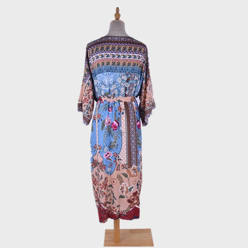 Kaftan Long Boho Beach Dress Bikini Cover-up African Cotton Hippy Floral Free Size Women Beach Wear Cover Up Caftan Maxi Gown 6