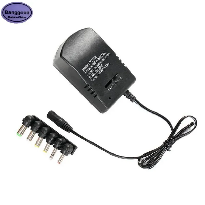 

US/EU Plug Universal AC Wall Charger Adapter 30W 3A DC 3/4.5/6/7.5/9/12V Voltage Adjustable for Laptop TV Camera Power Supply