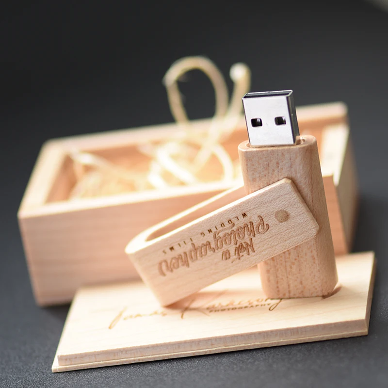 JASTER 회전식 나무 USB 2.0 플래시 드라이브 128GB 펜 드라이브 64GB 무료 맞춤형 로고 메모리 스틱 32GB 16GB 독창적인 선물 U 디스크