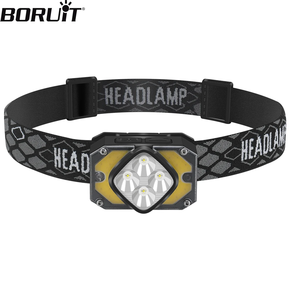 BORUiT BR05 Powerful Sensor Headlamp Type-C Rechargeable Waterproof Head Headlight Camping Fishing Search Light Emergency Use