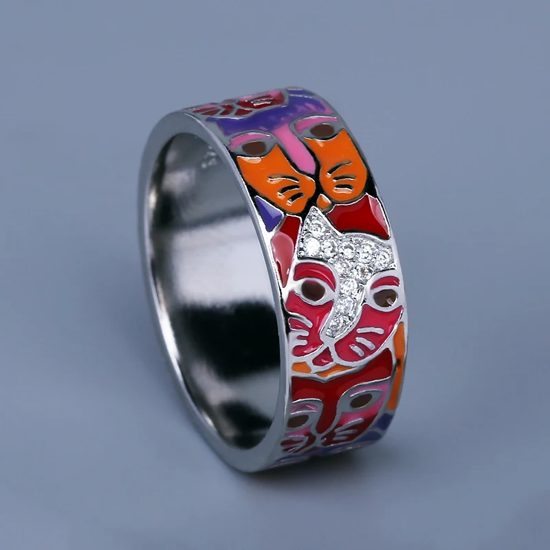 silver rings silver ring wedding rings Ring for Women's Fashion Color Epoxy Cat Face Ring Unique Handmade Enamel Jewelry 925 Silver Wedding Bridal