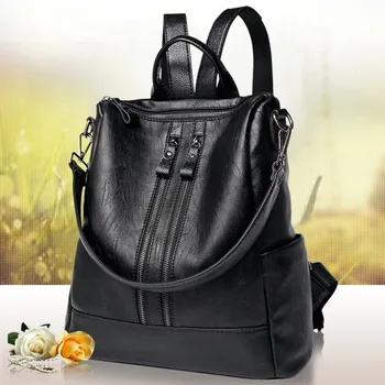 Zaini morbidi da donna Nuovo zaino da donna in pelle artificiale PU di grande capacità zaino nero tendenza moda classe studentesca
