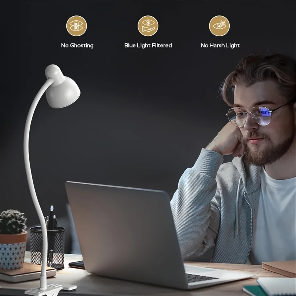 LED Desk Lamp Clip Reading Light Adjustable Brightness Book Light Room Book Lamp Study Read Lamp Flexsible Reading Night Light 4