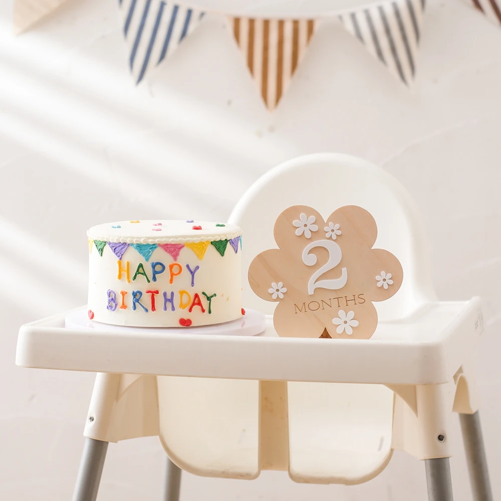 1Set Holz Baby Monat Milestone Karte Blume Form Rekord Karte Neugeborenen Geburtstag Geschenk Souvenir Baby Foto Fotografie Zubehör – Detail 3