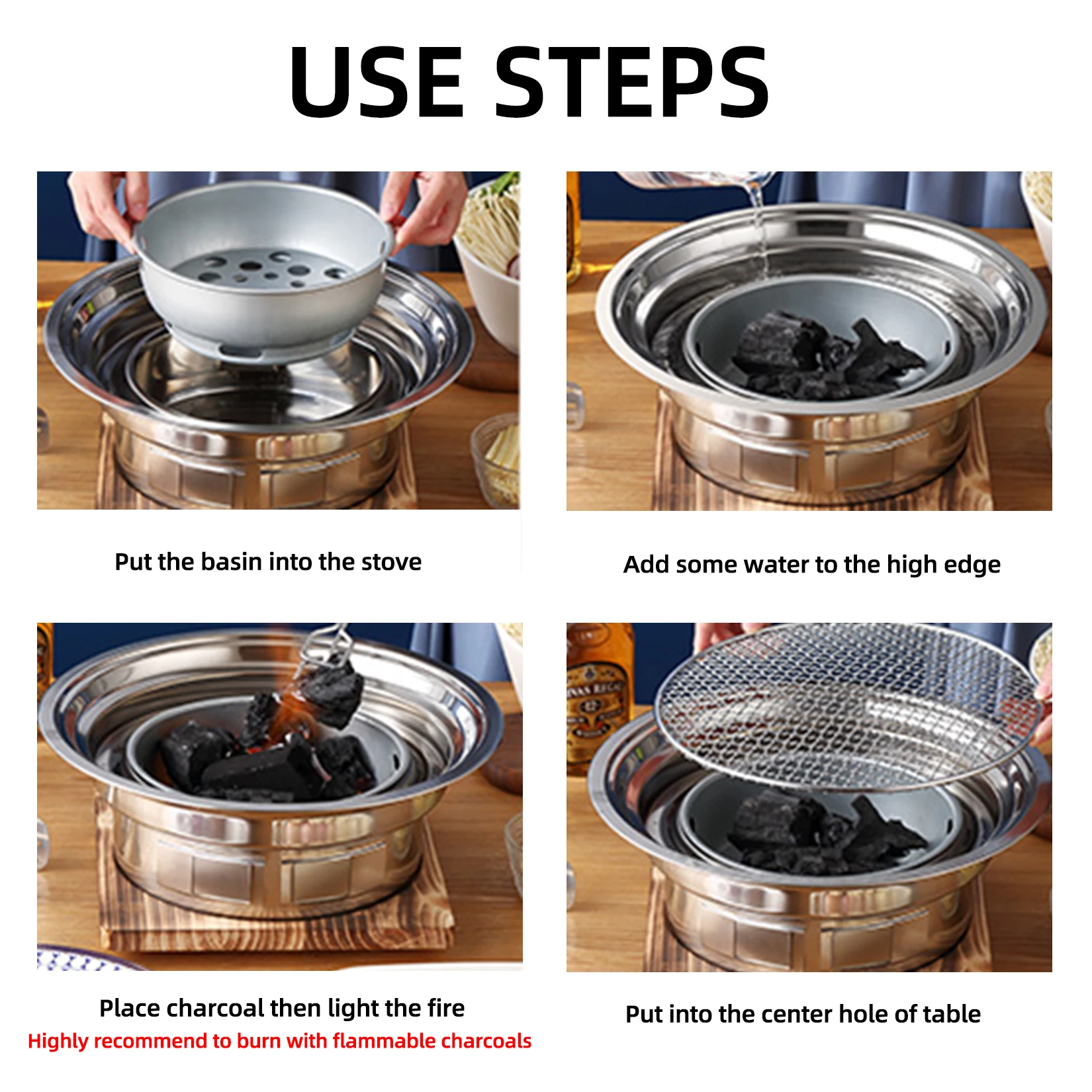 Fire Pit Table:&rdquo; Round Large Dining Table Foldable Party Table with Charcoal Grill and BBQ Picnic Tray for Outdoor Camping