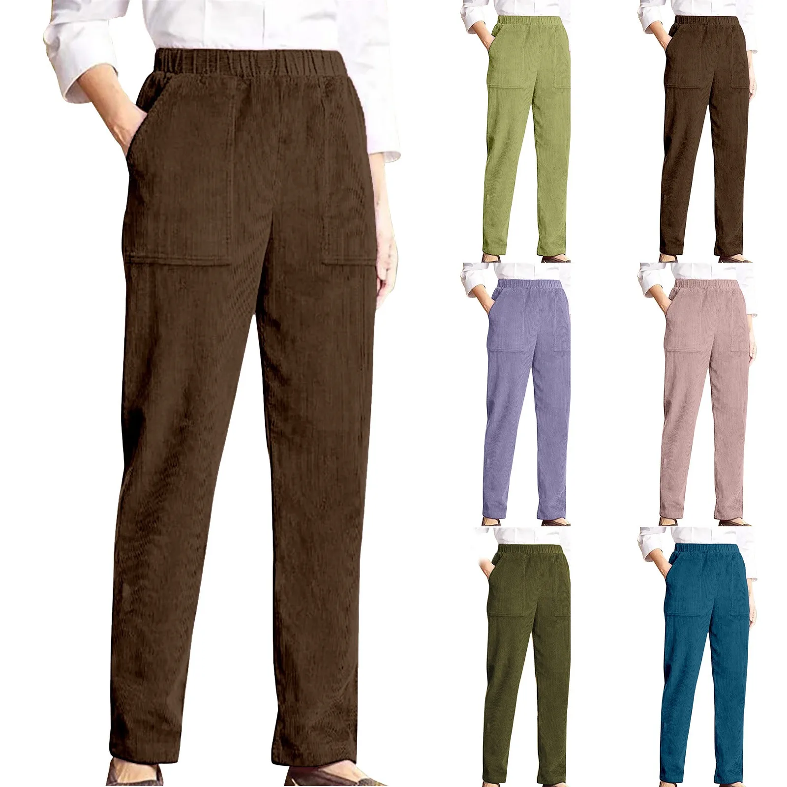 

Warm Fleece Pants Elastic Waist Casual Corduroy Pants for Women Autumn Winter Wide Leg Straight Suit Trousers Ladies Streetwear