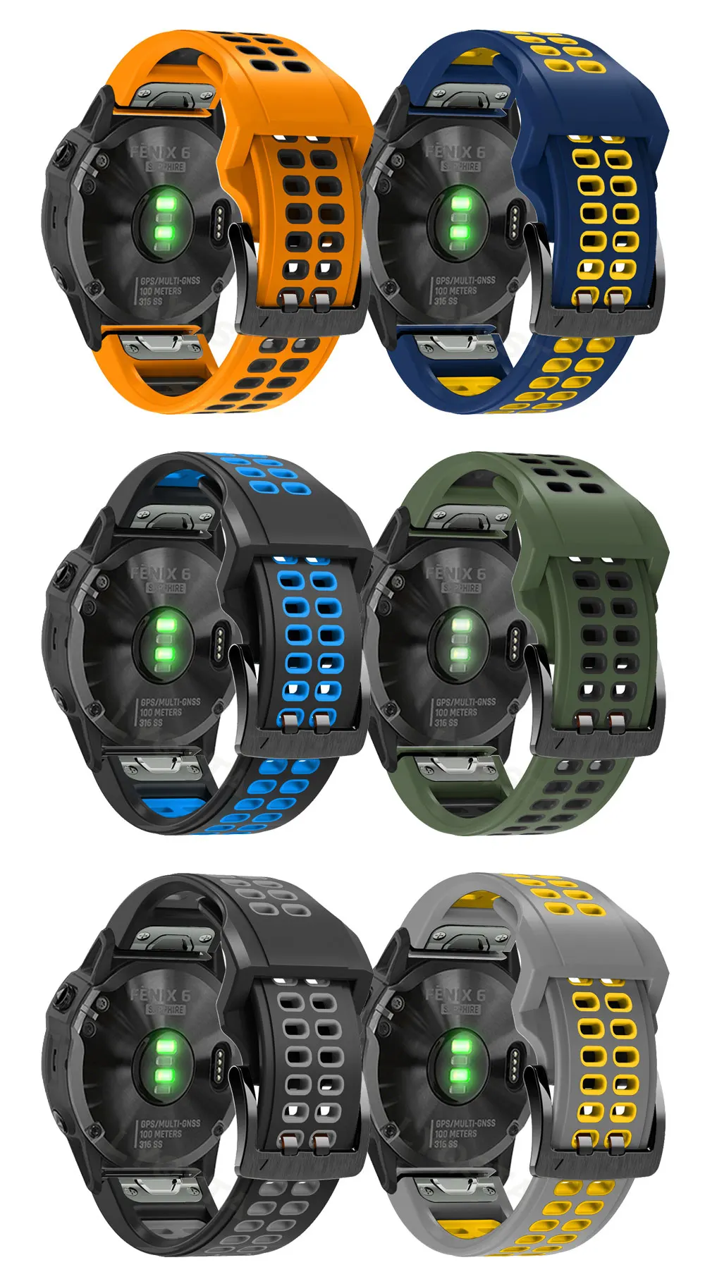 Bracelet en silicone bicolore pour 26mm Fenix 7X-7X Pro (Menthe noire