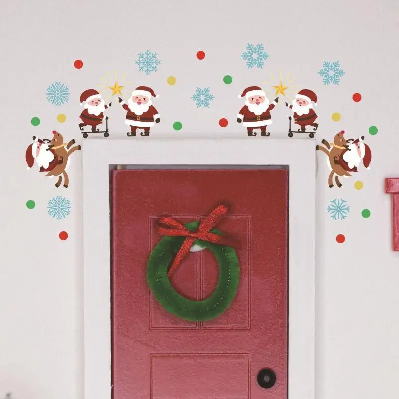 3Pcs Wall Sticker Christmas Snowflake Santa Claus Christmas Tree Wave Dot Wall Sticker Door Head Decor Self Adhesive WallSticker