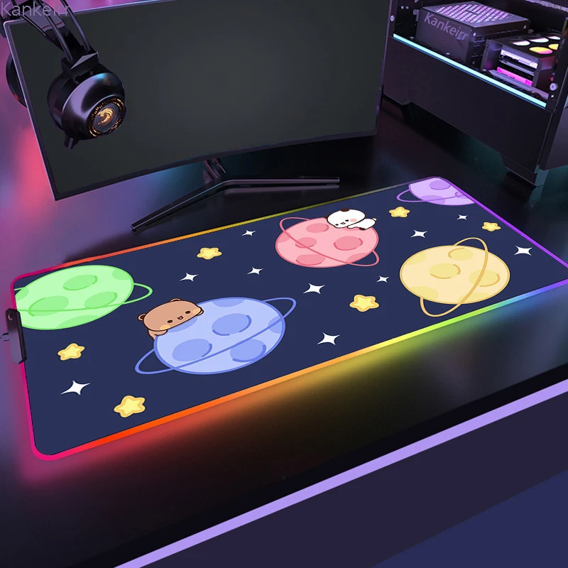

RGB Cartoon Bear Computer Gaming Mouse Pad PC Laptop Gamer Anime Mousepad Kawaii Antislip Large LED Carpet Mat Backlit 900x400