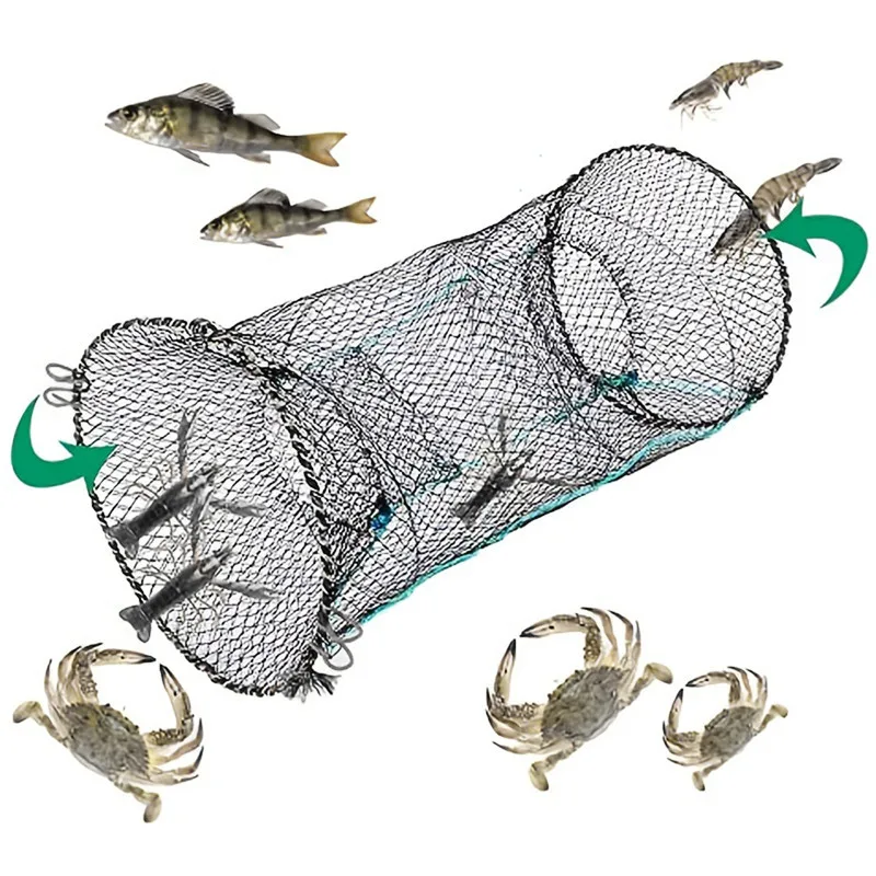 Crab Crayfish Lobster Catcher Pot Trap Fishing Net Eel Live Bait Woven Loop Rope With Circular Color Foldable Fishing Nets 3