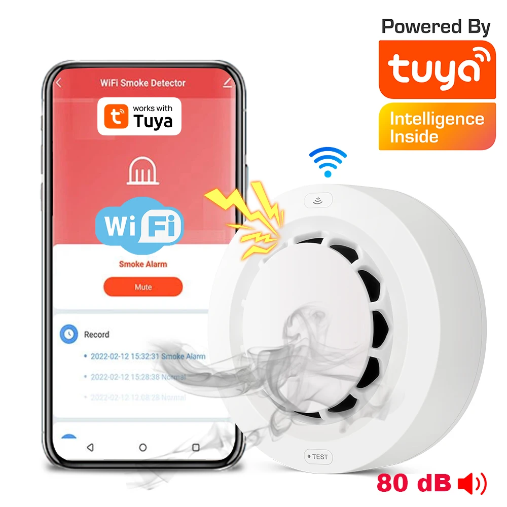 WiFi เครื่องตรวจจับควัน Tuya APP ขายร้อน Photoelectric Sensor Fire Alarm Home Kitchen Security System ทํางานร่วมกับ Smart Life APP 1