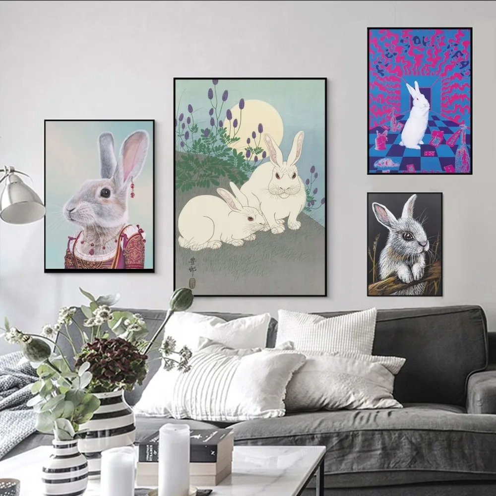 

rabbit art Poster Self-adhesive Art Poster Retro Kraft Paper Sticker DIY Room Bar Cafe Vintage Decorative Painting