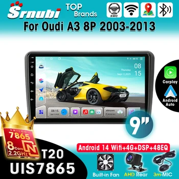 Radio de Auto 2 Din con Android 14 y Carplay para Audi A3 8P 2003-2013, 4G, DSP, Cámara AHD, GPS, Bluetooth, WIFI, Control por Voz, RDS, FM, Audio 1