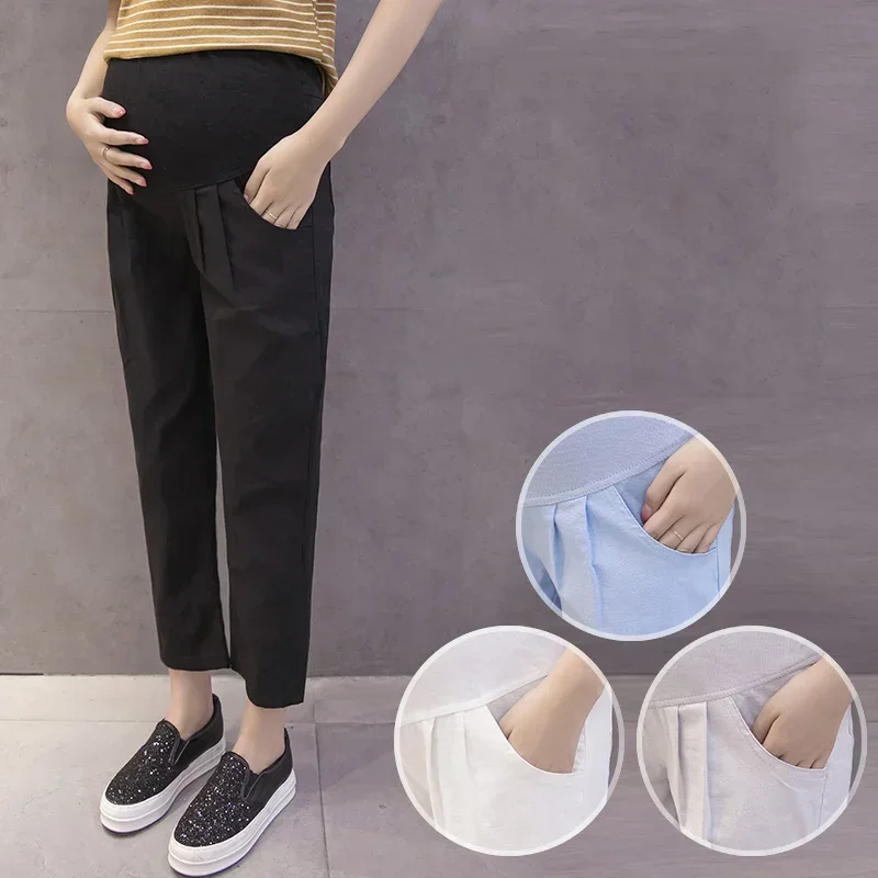 Maternity Pants Summer Casual Cotton Slim  Loose Comfy Belly Support  Elastic Waist Mom Trousers Pregnancy Clothes 2