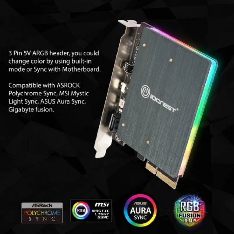 IOCREST dengan 5V 12V RGB LED PCIe Ke M2 NVMe SSD Adaptor PCI