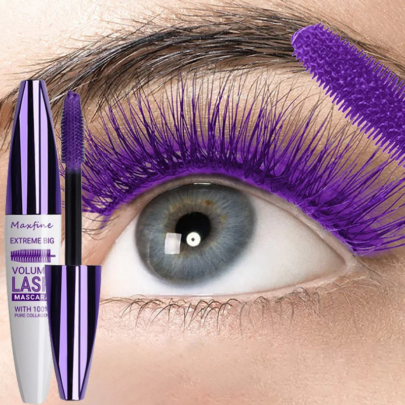 Mascara 5D colorato viola e blu, a lunga durata, impermeabile, ad asciugatura rapida, incurvante, allungante, con testina grande, crema per extension ciglia._voghion.com