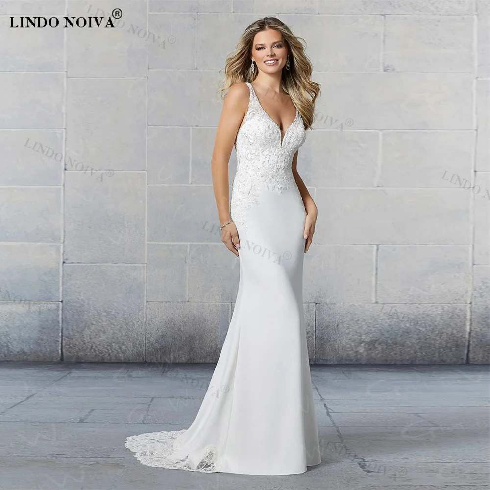 

LINDO Open Back Mermaid Wedding Dress Gowns Lace Appliques Bridesmaid Dress Women Bride Dress Sweep Train vestidos de noive 2024