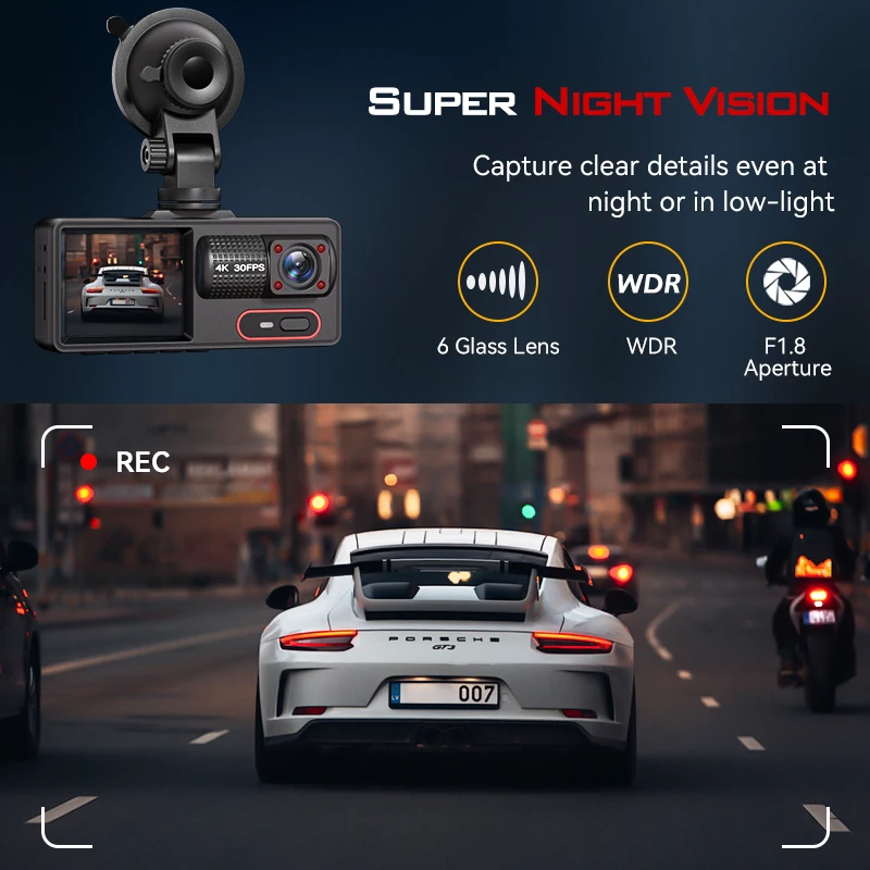 Description Picture 4 of itemNull 3Channel 2.0''1080P Dash Cam Video Loop Recorder Car DVRs Front Rear View Camera Night Vision Recorder Video CarAccessories