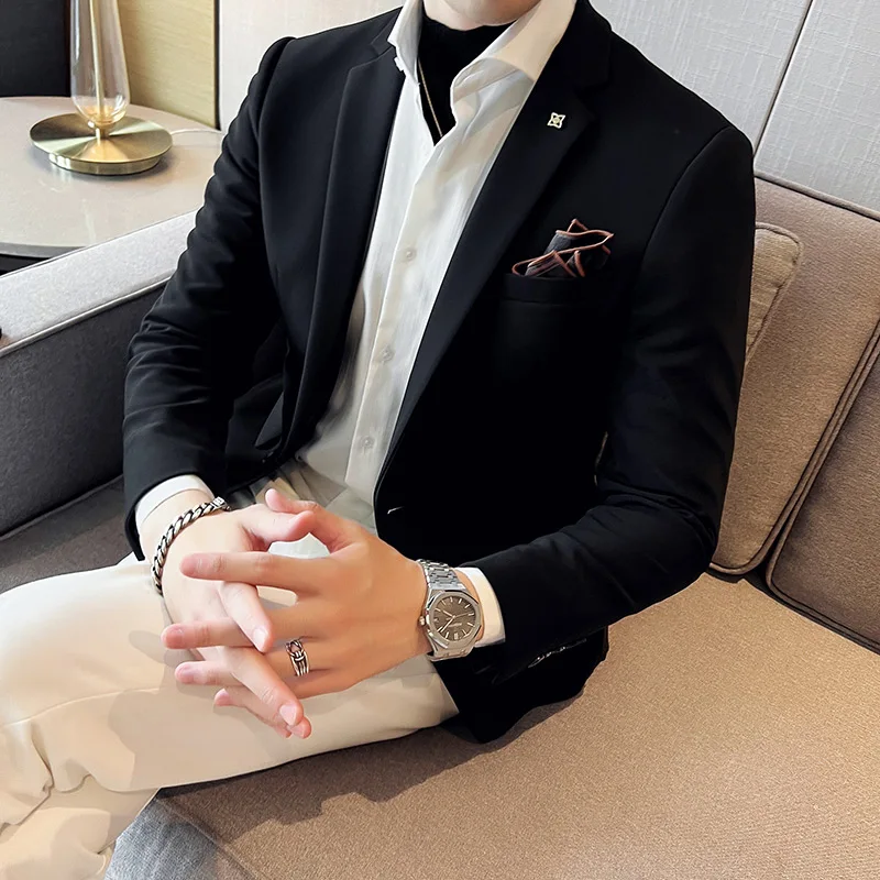 

2022 Top Grade Designer Brand Casual Fashion Korean Jacket Regular Fit Blazer For Men Elegant Wedding Suit Coat Men's Clothes