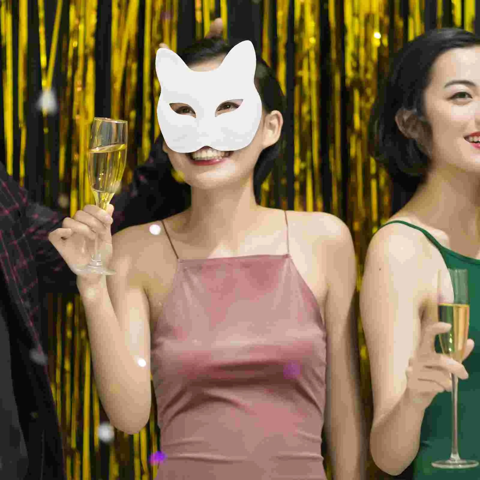 Kitsunes Fox Masks 3Pcs Blank Paper Cat Half Face Cover Diy White Animal Masks Fox Cosplay Costume Japanese Anime