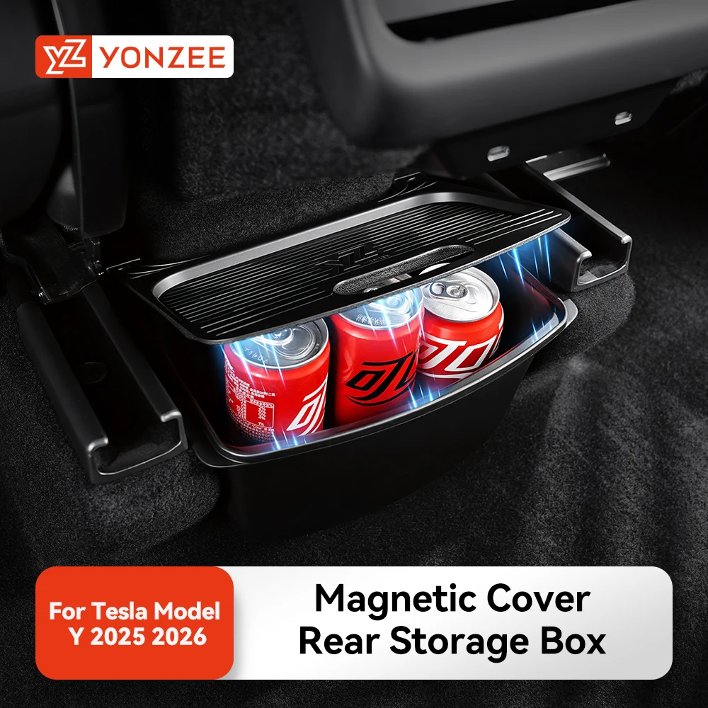 YZ Rear Seat TPE Storage Box Magnetic Cover For Tesla Model Y Juniper 2026 Under Air Vent Case Trash Can Organizer Car Accessory