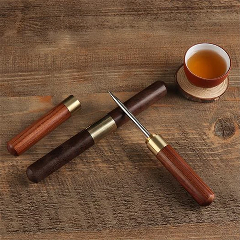 Sandalwood Tea Knife Needle Pick With Wood Handle Puer Tea Tools Cone Needle Breaking Prying Brick Professional Tool, tea cutter,tea needle set