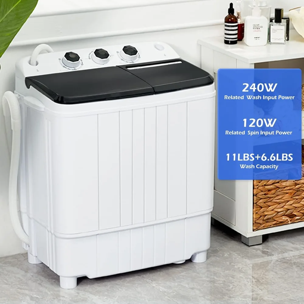 Portable Washing Machine 17.6Lbs Capacity Mini Compact Twin Tub Laundry Washer & Spinner with Gravity Drain Pump for Apartment images - 6