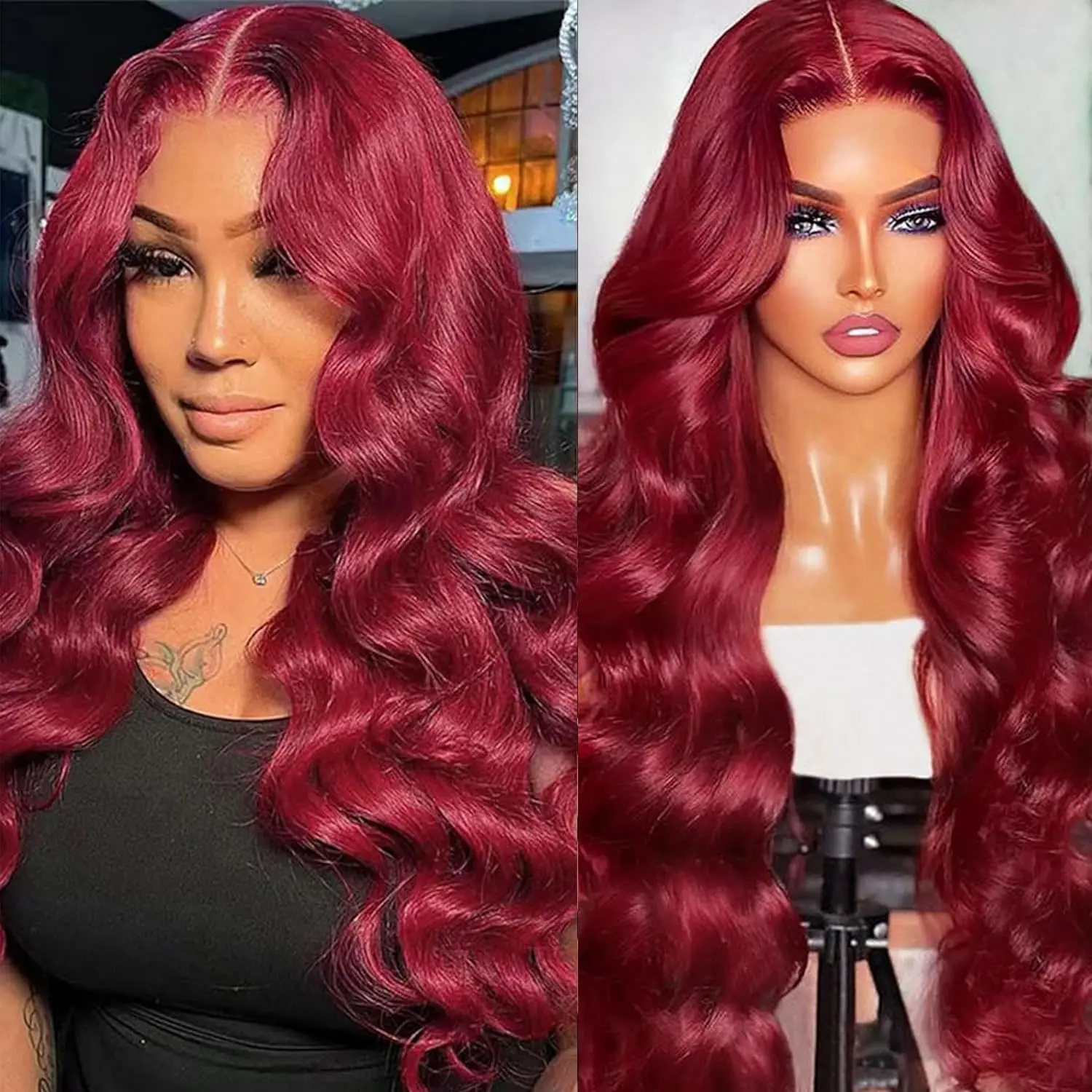 13x6 Hd Lace Front Human Hair Wig 99J Burgundy Preplucked Hd Transparent 13x4 Body Wave Human Hair Lace Frontal Wigs for Women 4