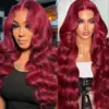 13x6 Hd Lace Front Human Hair Wig 99J Burgundy Preplucked Hd Transparent 13x4 Body Wave Human Hair Lace Frontal Wigs for Women 4