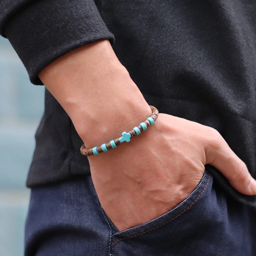 Natural Coconut Husk Unisex Bohemia Blue Howlite Stone Bracelet
