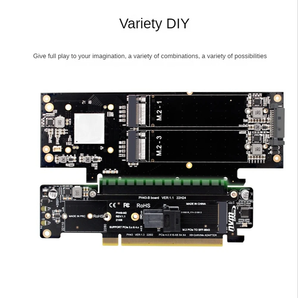 N245R 슈퍼 PCIE4.0 스플릿 확장 라이저 카드 PCIE X16 TO M.2 NVME SSD 어댑터 카드 PCIE X16 to X8+X4+X4 쿼드 VROC .2 NVMe 포트