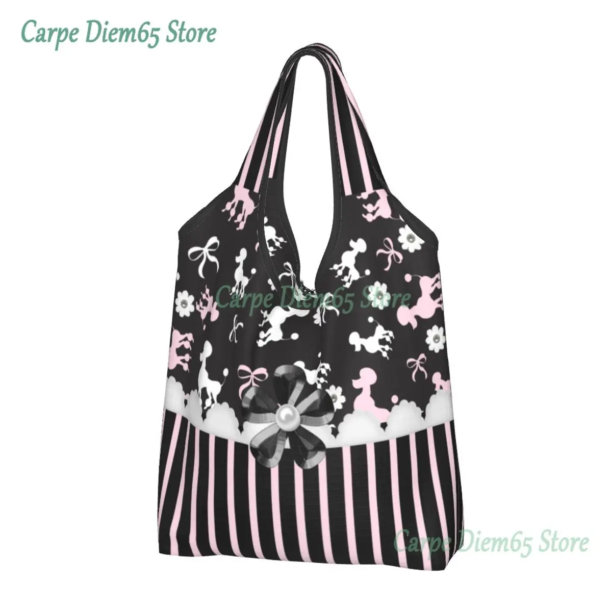 Custom Poodles Best In Show Shopping Bags Women Portable Large Capacity Grocery Cartoon Poodle Dog Shopper Tote Bags