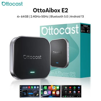 Ottocast E2 Smart AI Box 3IN1 4+64G Adattatore Wireless CarPlay e Android Auto, Sistema Multimediale per Auto Android 13, Plug & Play per Veicoli